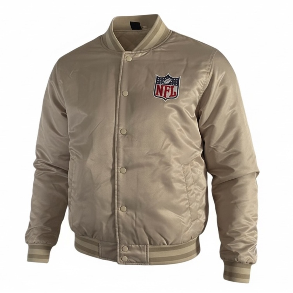 NFL Ultra Game Satin Bomber Jacket Champagne Gold Quilted NWT Medium